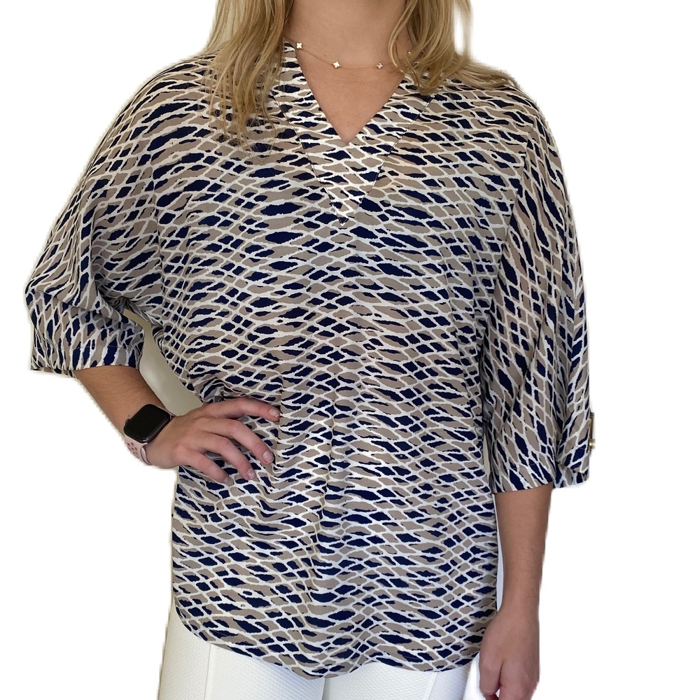 ZOA blouse v-neck 3/4 sleeve geometric print Small